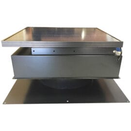 Side view of a 30-watt solar attic fan with the solar panel laying flat.