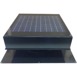 A black solar attic fan.