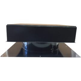 A black Remington Solar attic fan from a side view.