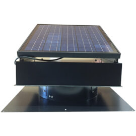 A front view of a Black Remington Solar Attic Fan.