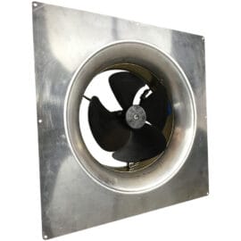 The fan blades of a silver Remington Solar attic fan.