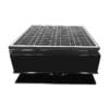 A black solar attic fan with a white-outlined solar panel.
