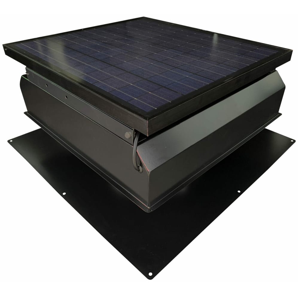 A black Remington Solar attic fan.