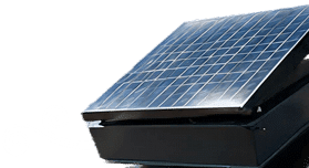Close-up of a solar panel mounted on a black base with white decorative swirls, suggesting a solar energy device or installation